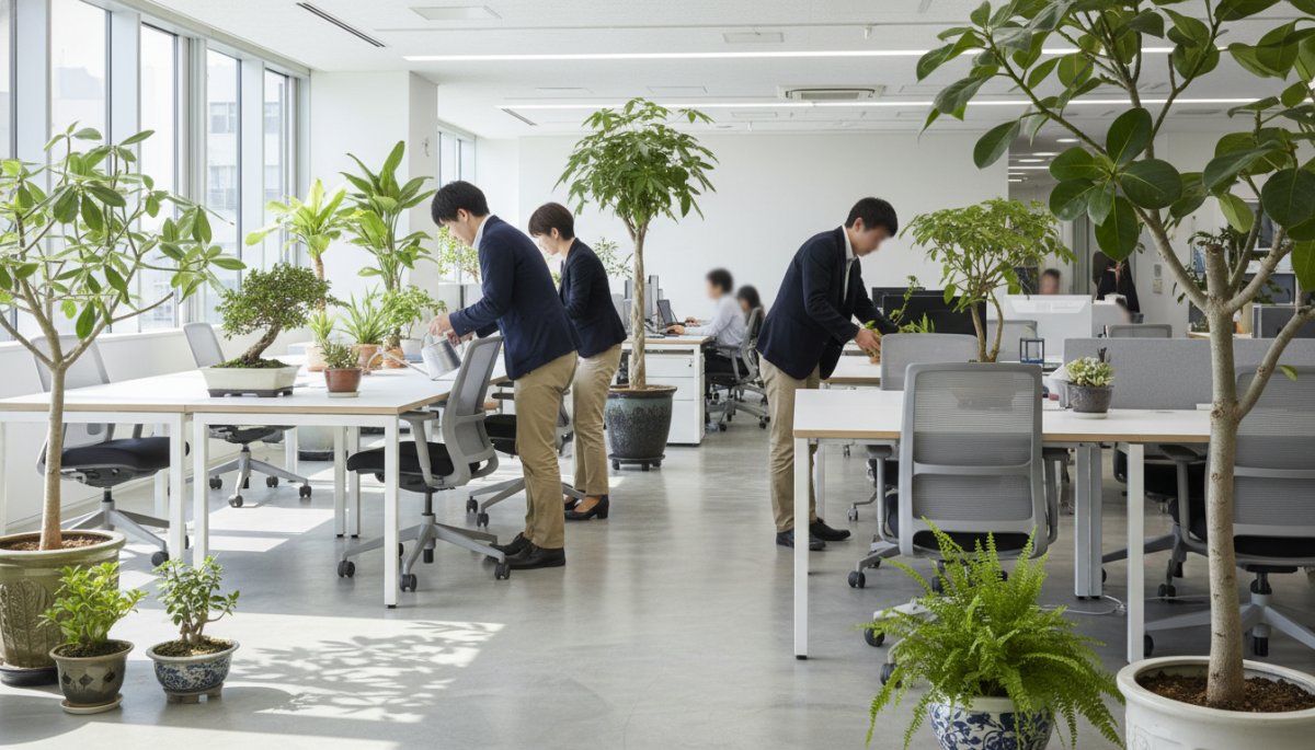 名古屋のオフィスに設置された観葉植物レンタルサービスの様子
