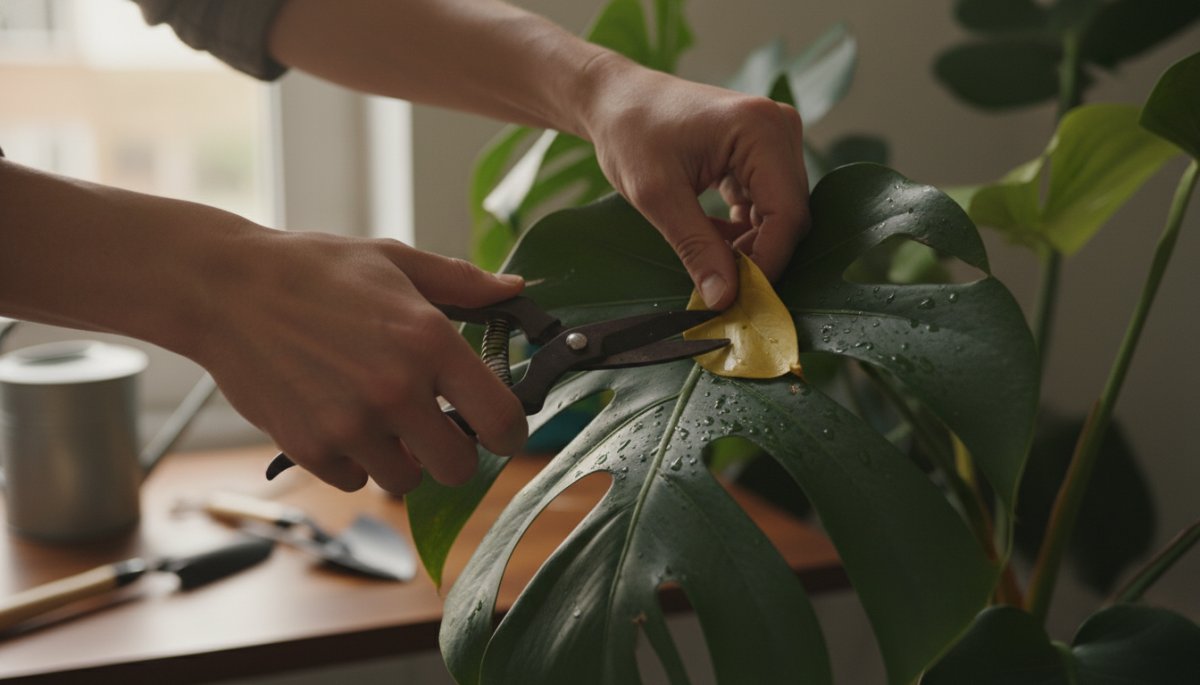 観葉植物のメンテナンス作業を行う専門スタッフ