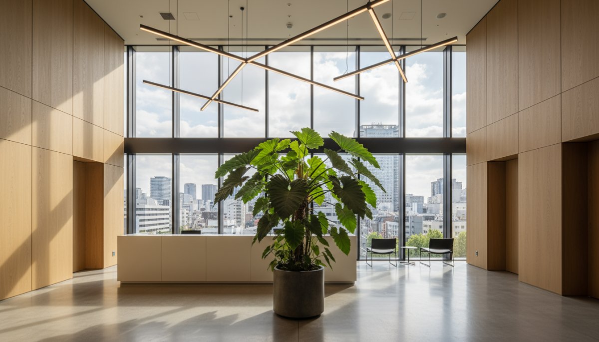 名古屋のオフィスエントランスに設置された大型観葉植物