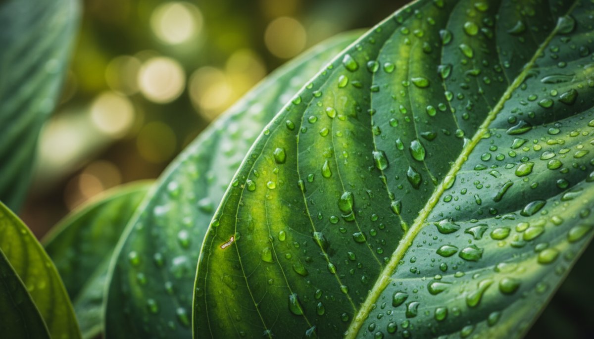 オフィス観葉植物の葉のクローズアップ