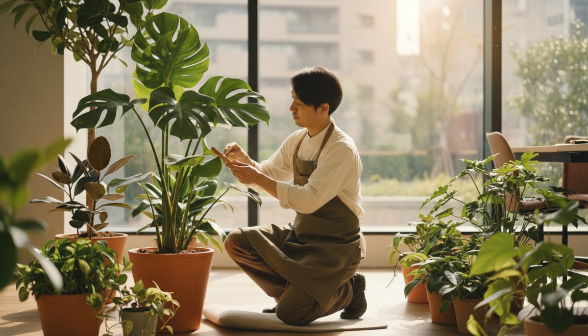 プロのスタッフによるオフィス観葉植物の定期メンテナンス