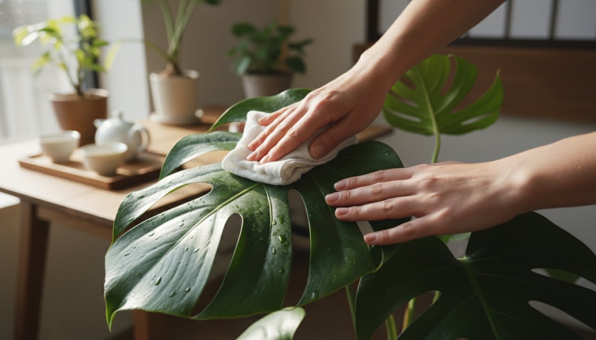 定期訪問サービスで観葉植物メンテナンスをするプロの様子