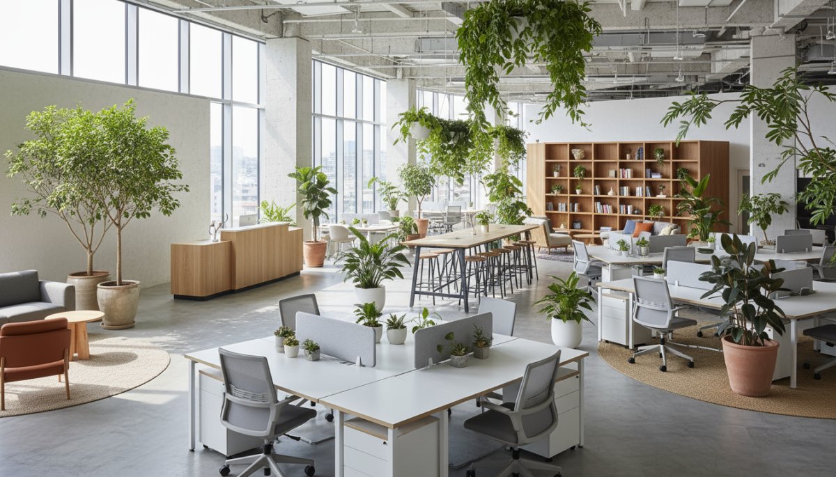 オフィスに設置された観葉植物の全体像