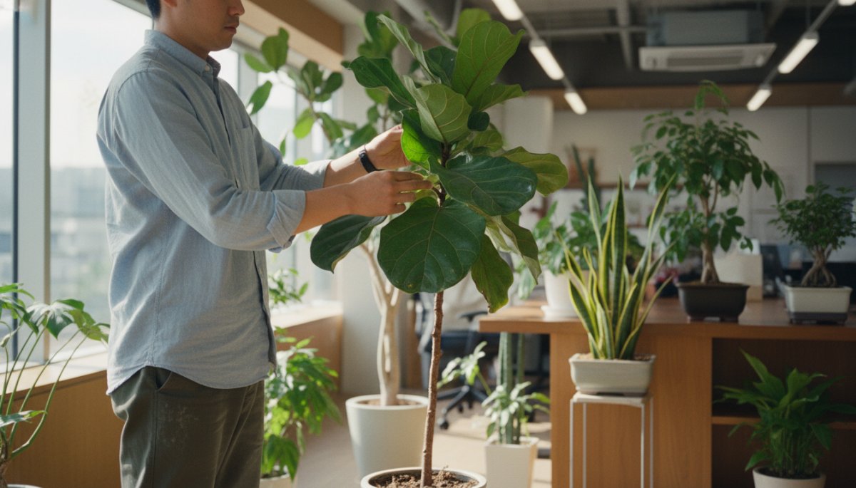 プロスタッフによる観葉植物のメンテナンス作業