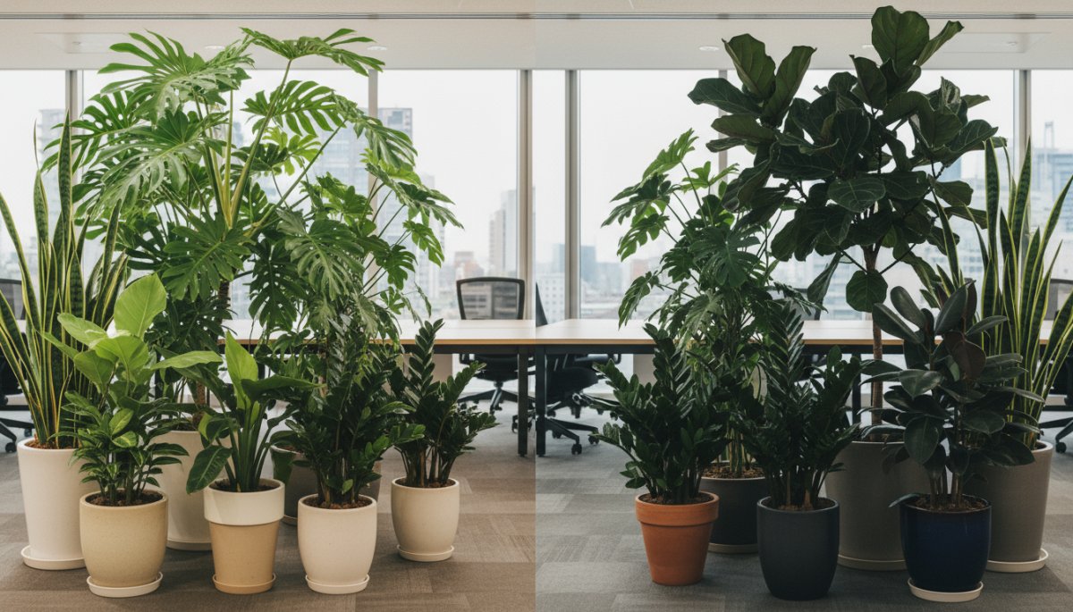 季節ごとの観葉植物の入れ替えでオフィスに季節感を演出するイメージ