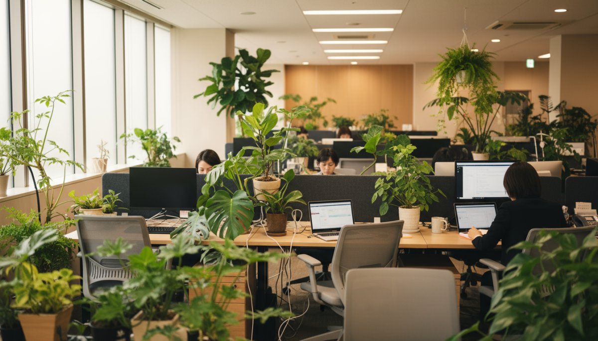 観葉植物により生産性が向上するオフィスのイメージ