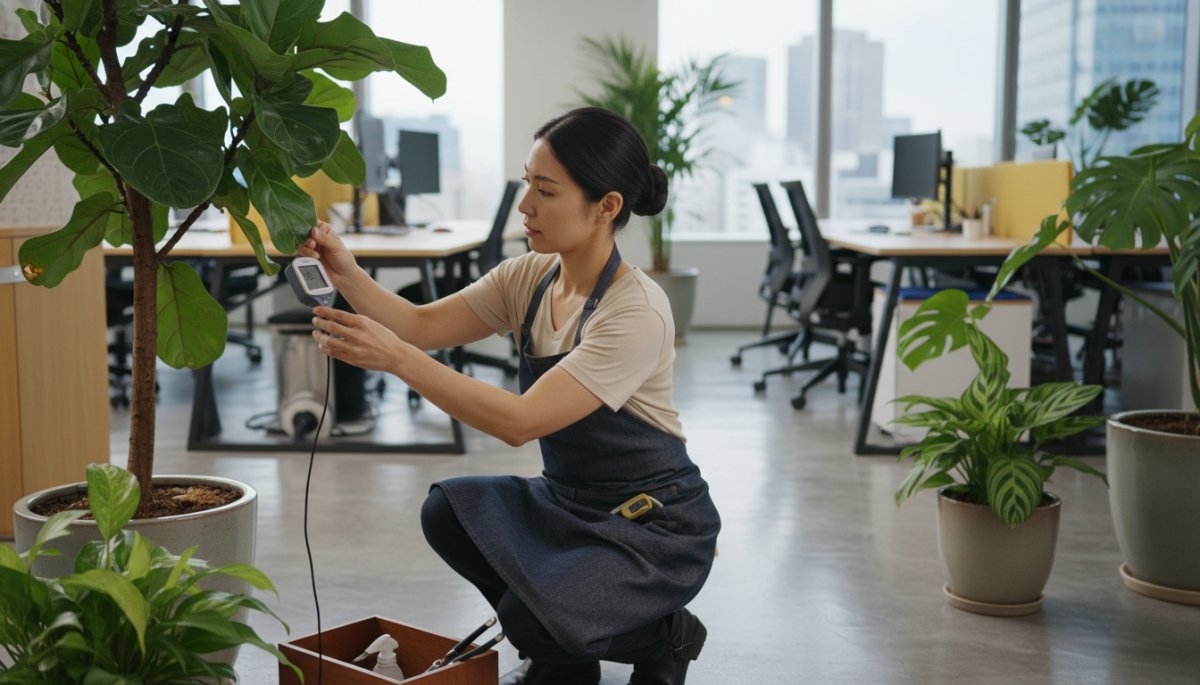 プロによる観葉植物メンテナンス作業の様子