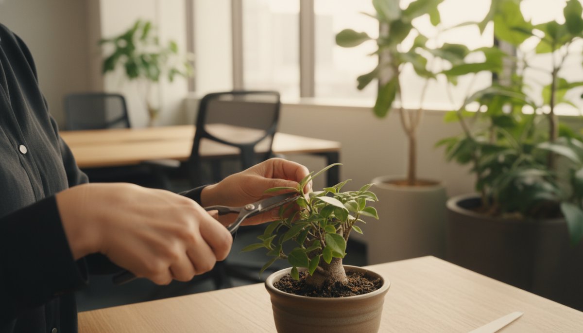 プロによる観葉植物メンテナンスの様子