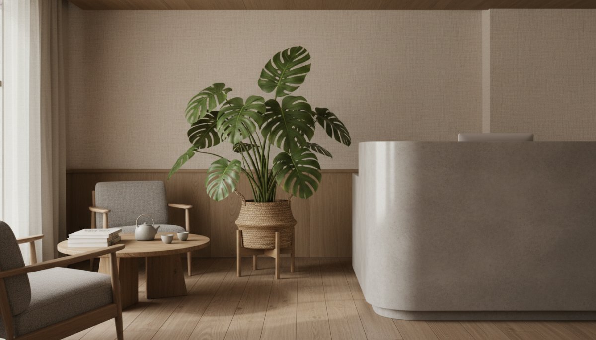 小規模オフィスの受付エリアに配置された中型観葉植物