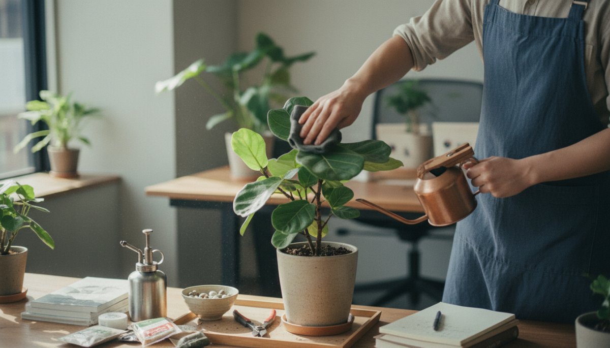 観葉植物のメンテナンスを行う専門スタッフ