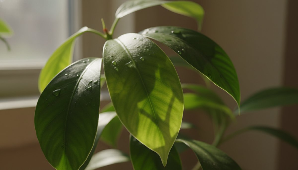 健康な観葉植物の葉のクローズアップ
