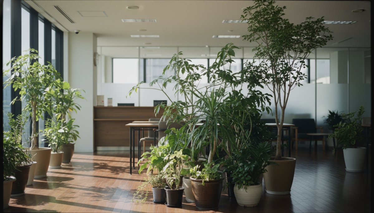 観葉植物入れ替えサービス中のオフィスの様子
