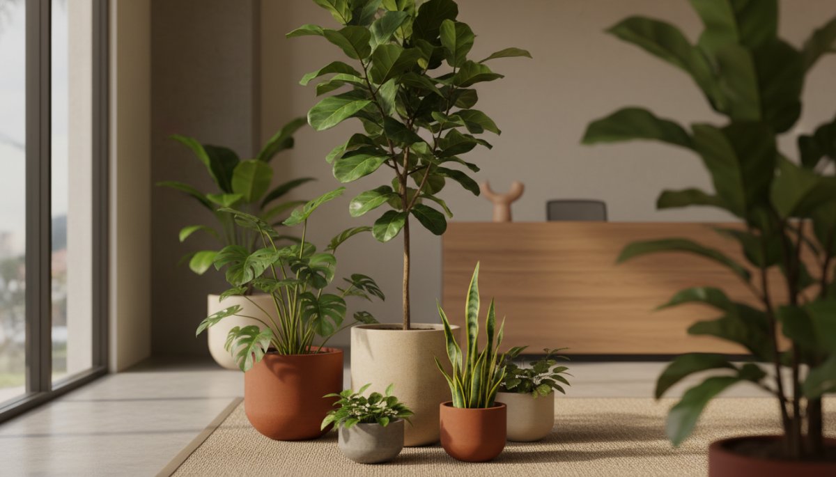 オフィスにトレンドの観葉植物が用意された様子