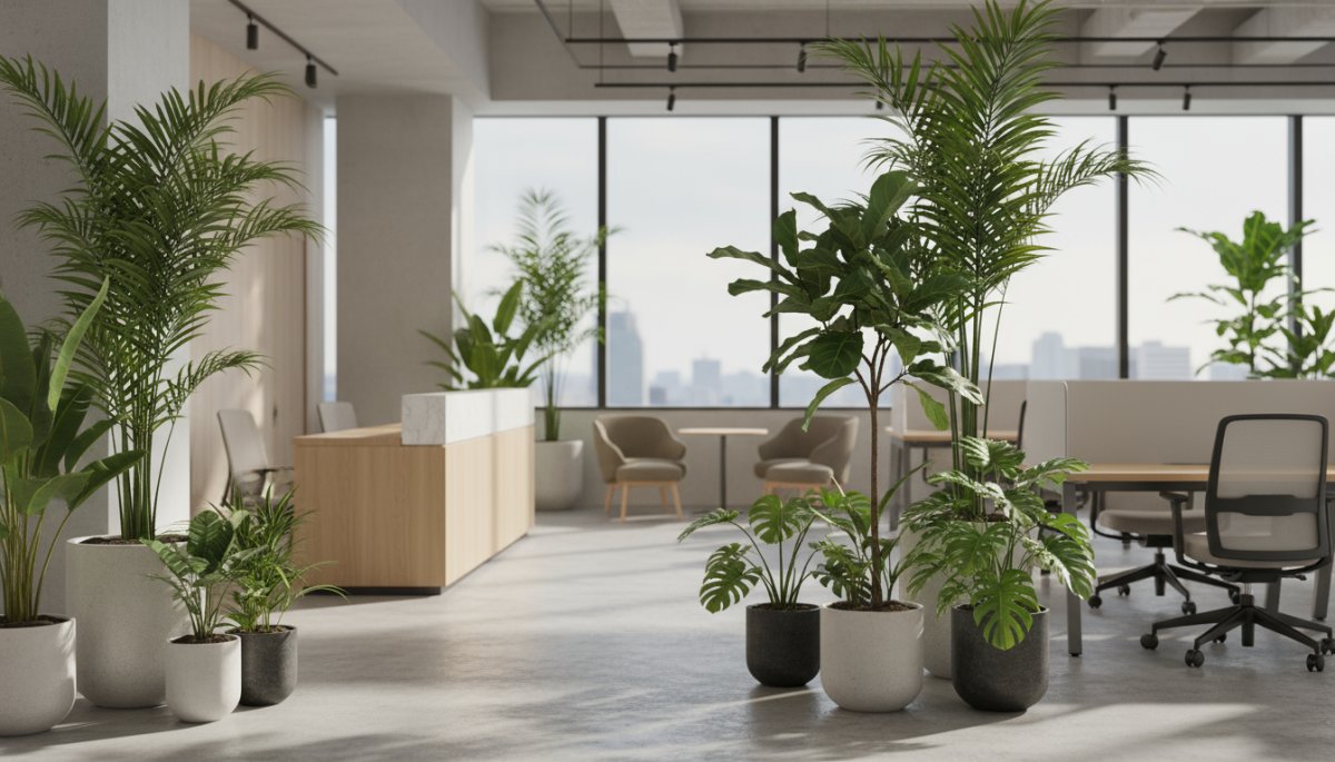 法人向けレンタルサービスの観葉植物で職場環境が改善するイメージ