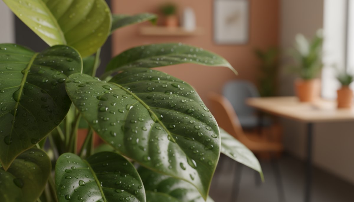 メンテナンスされた観葉植物の葉のクローズアップ