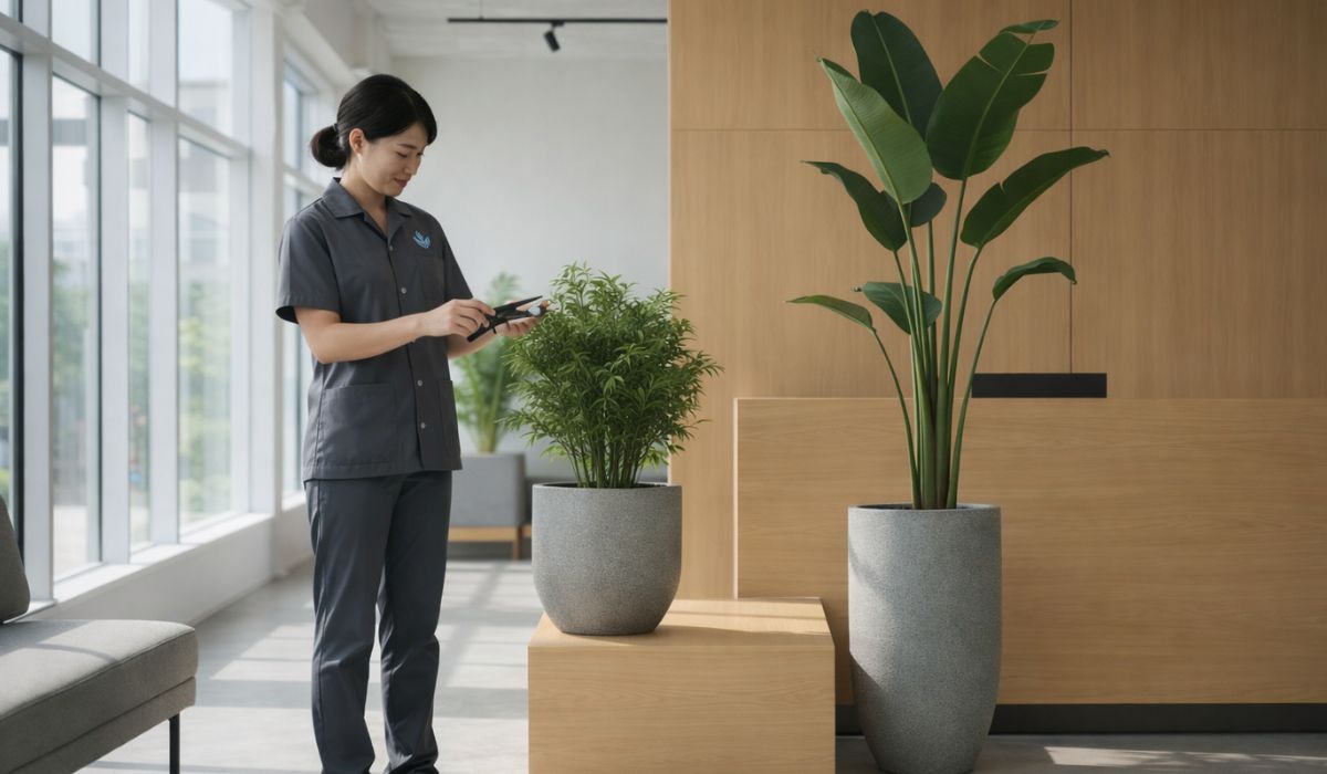 観葉植物を管理する専門スタッフ
